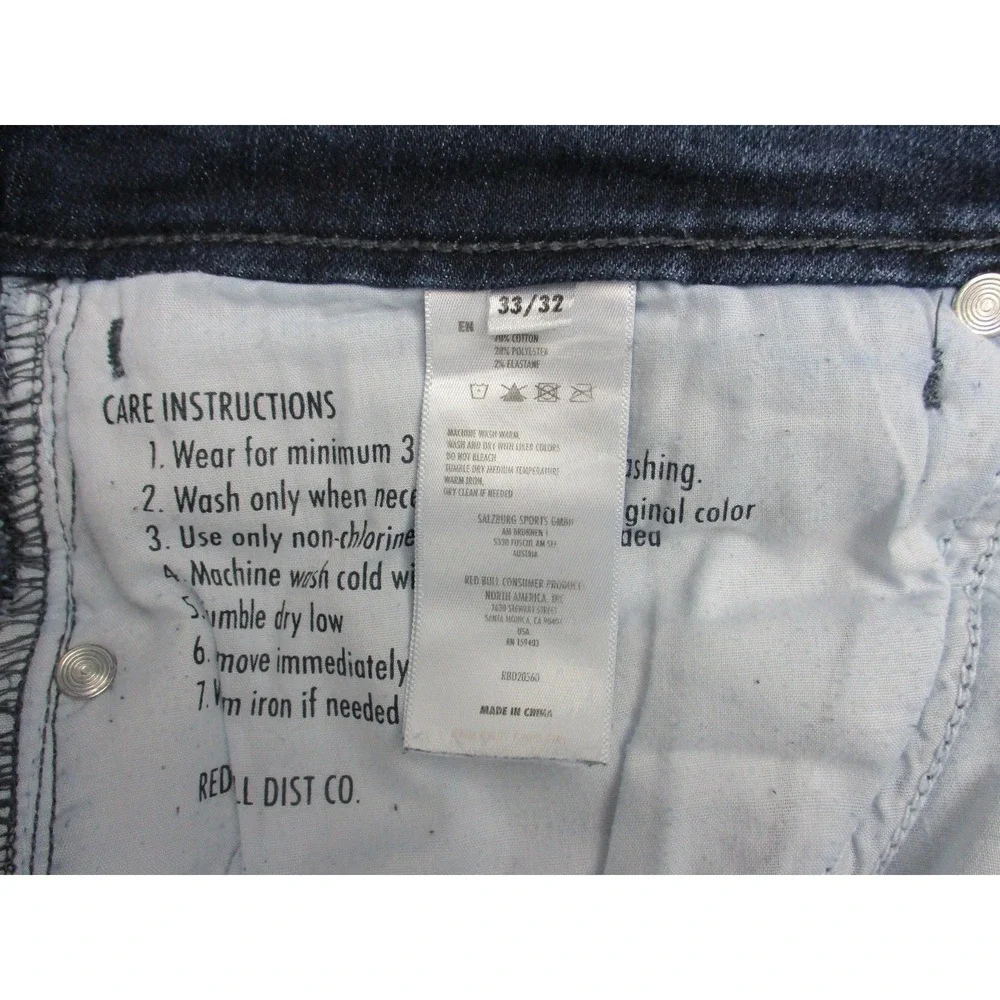 Red Bull Jeans Mens 33x32 Blue Slim Fit Straight Leg Stretch Denim Dark Wash